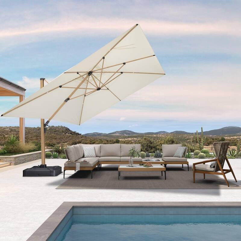 PURPLE LEAF Wood Grain Premium Patio Cantilever Umbrella