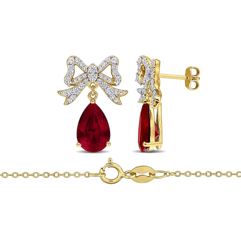 Miadora Sterling Silver Gemstone or Cultured Freshwater Pearl Bow Necklace and Earrings Set