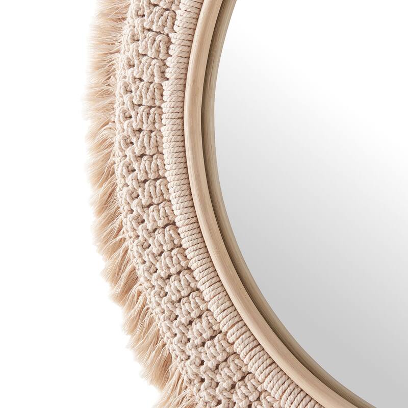 Jade Round Rattan Macrame Wall Mirror