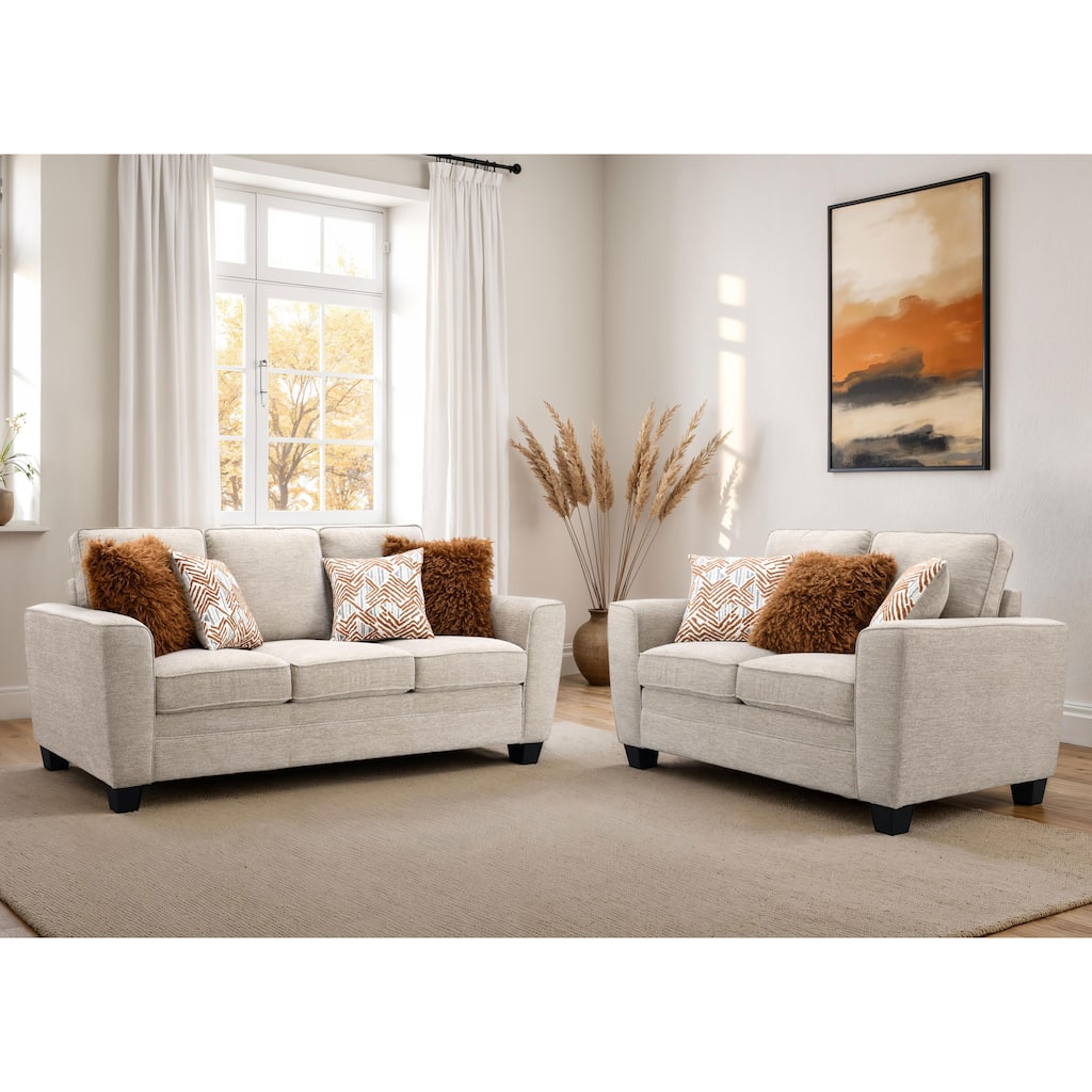 Furniture of America Maevy 2-Piece Taupe Chenille Sofa Set with Accent Pillows