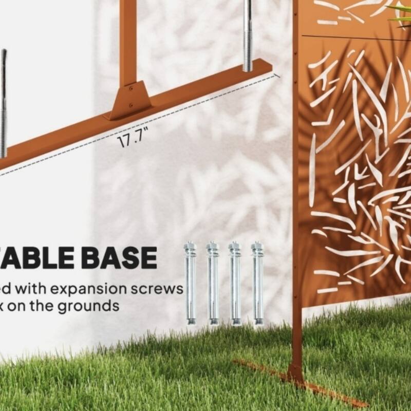 Steel Outdoor Garden Privacy Screen with Trellis and 3 Panels - 48" L x 17.7" W x 78" H