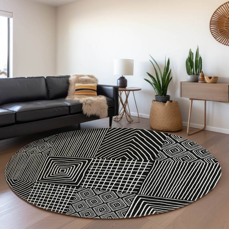 Premium Washable Super Soft Modern Geo Charm Mayfield Rug - Black - 8' x 8'