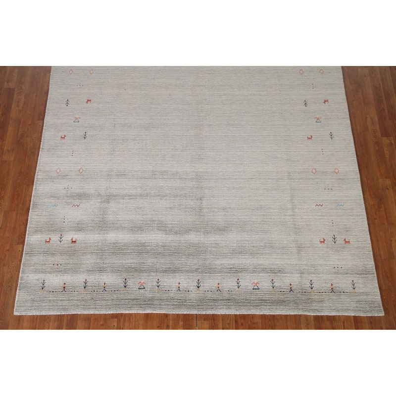 Tribal Gabbeh Indian Area Rug Handmade Beige / Ivory Wool Carpet - 7'9"x 9'8"