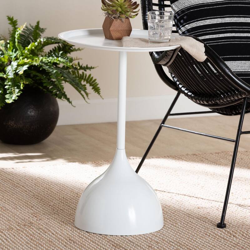 Webb Metal Pedestal Side Table - Modern Accent Table with Round Tray Top for Indoor or Semi-Outdoor Use
