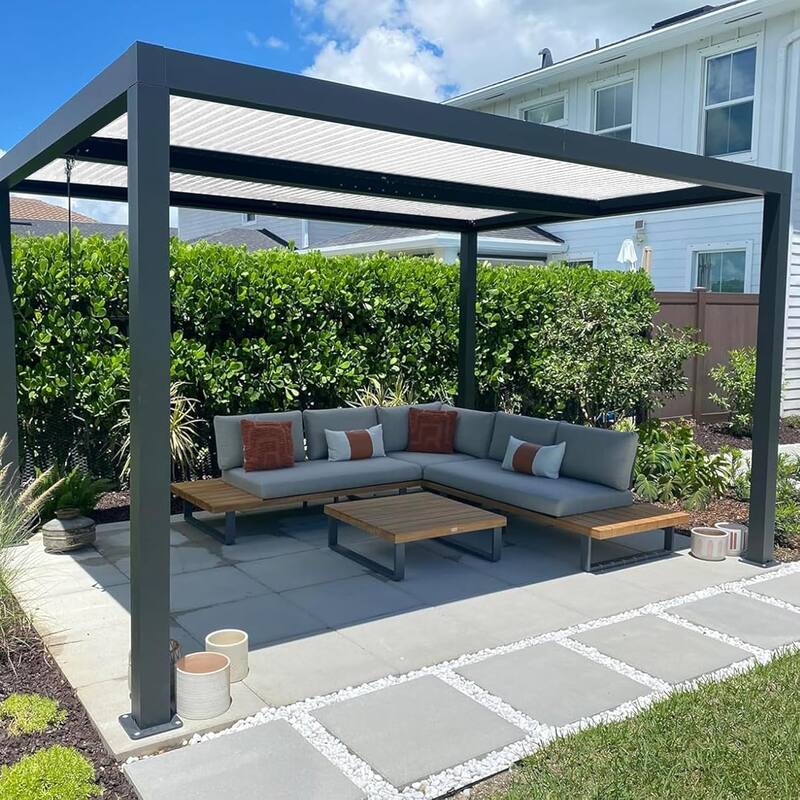 PURPLE LEAF Louvered Pergola Sun Shade Shelter with Adjustable Metal Roof for Patio Hardtop Pergola