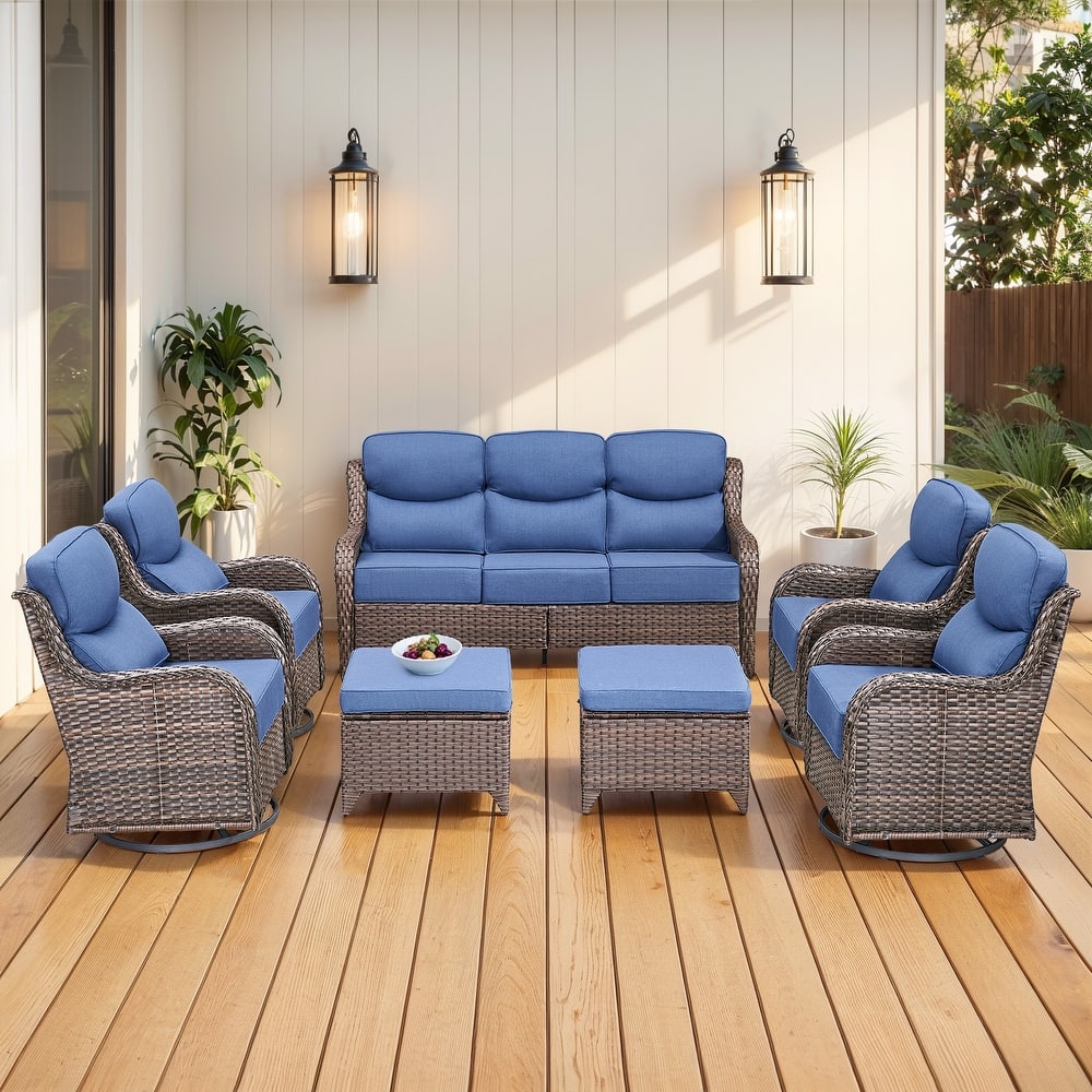 Gymojoy 7-Piece Patio Furniture Set with Swivel Glider Chairs, 6-Inch Ultra-Plush Cushions & Water-Resistant Olefin Fabric