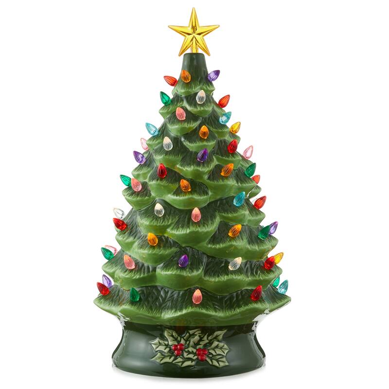 24in Hand Painted Ceramic Christmas Tree PreLit Tree with Star