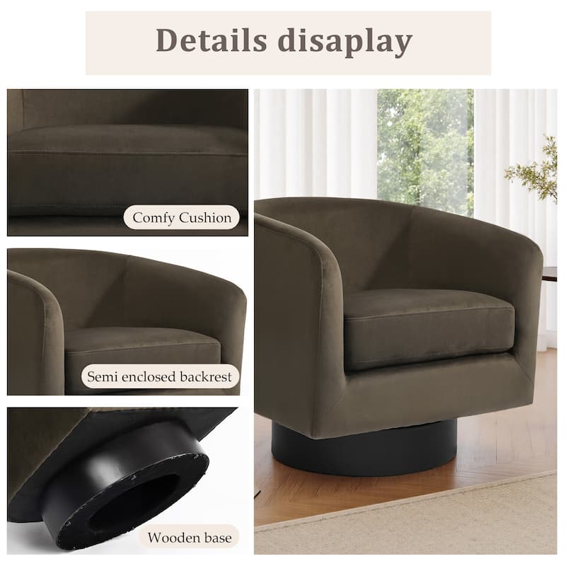 UIXE 360° Swivel Barrel Accent Chair Velvet Armchair For Living Room
