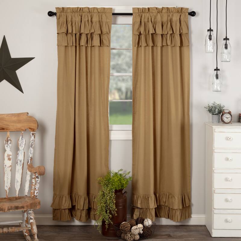 Simple Life Flax Ruffled Panel Set - Panel 84x40 - Panel 84x40 - Khaki