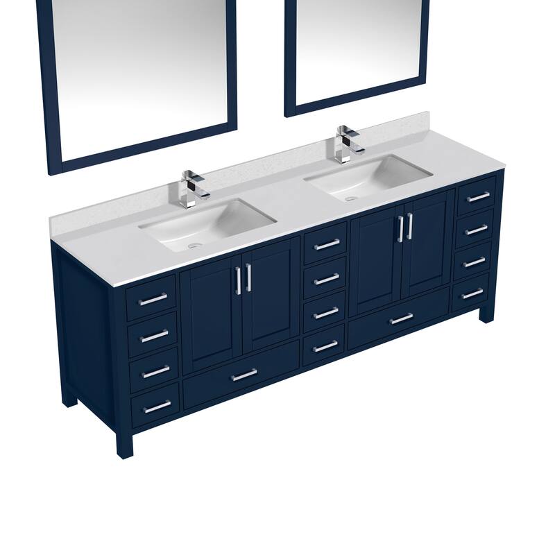 Jacques 84 in. W x 22 in. D White Bath Vanity, Cultured Marble Top, Faucet Set, and 34 in. Mirror