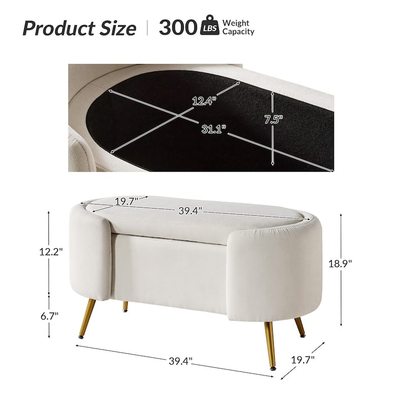 Clara 39.4" Wide Storage Bench with Metal Legs