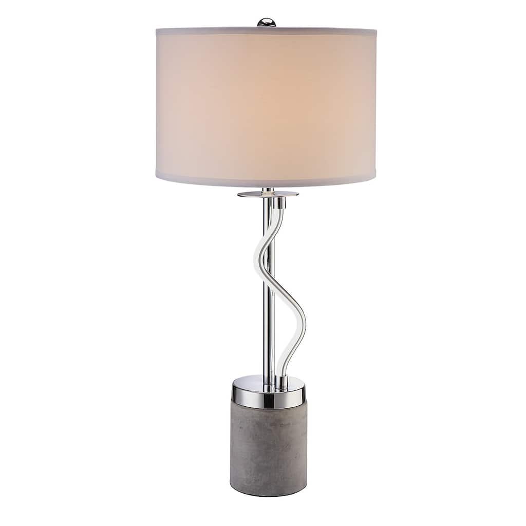 30 Inch Table Lamp, White Drum Fabric Shade, Modern Round Chrome Base