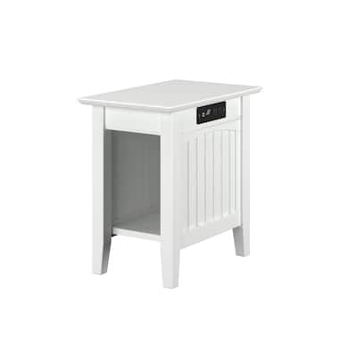 French Country Side Table with Charging Station - Walnut Finish Accent Table for Living Room - 22