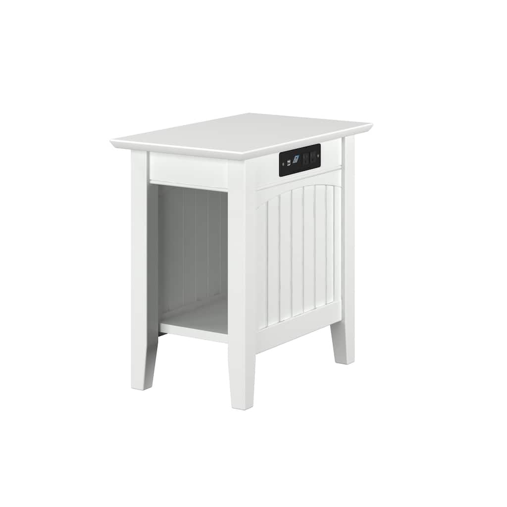 French Country Side Table with Charging Station - Walnut Finish Accent Table for Living Room - 22