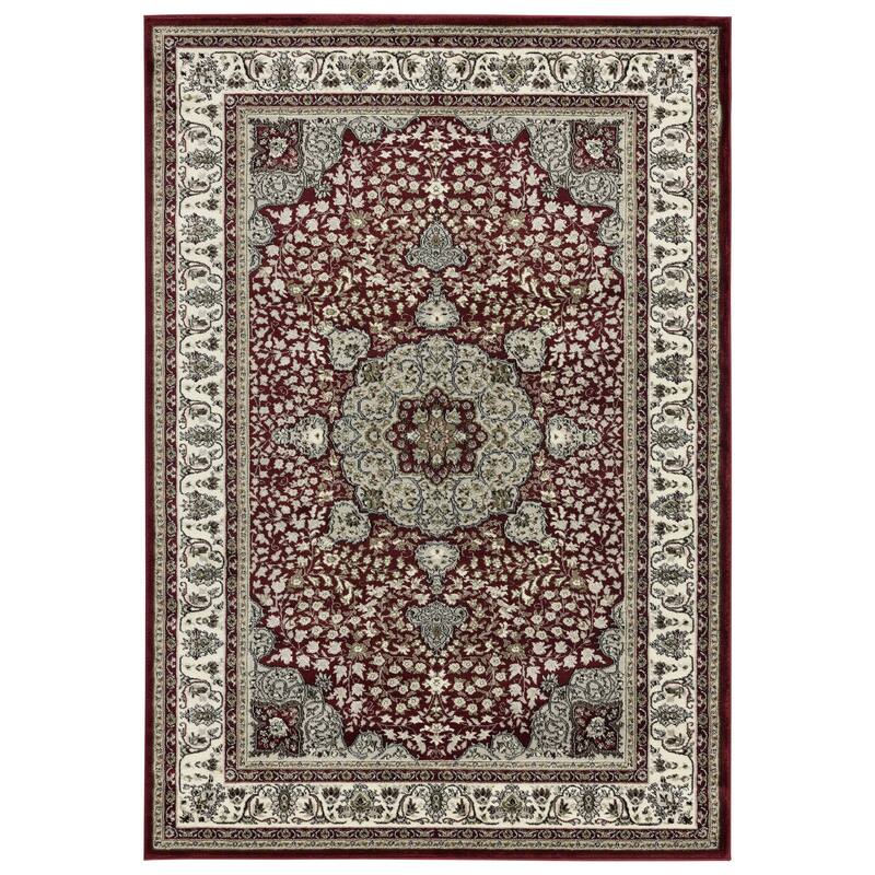 Vaso Collection Red/Cream Traditional Polypropylene Area Rug - 3'9'' X 5'9''