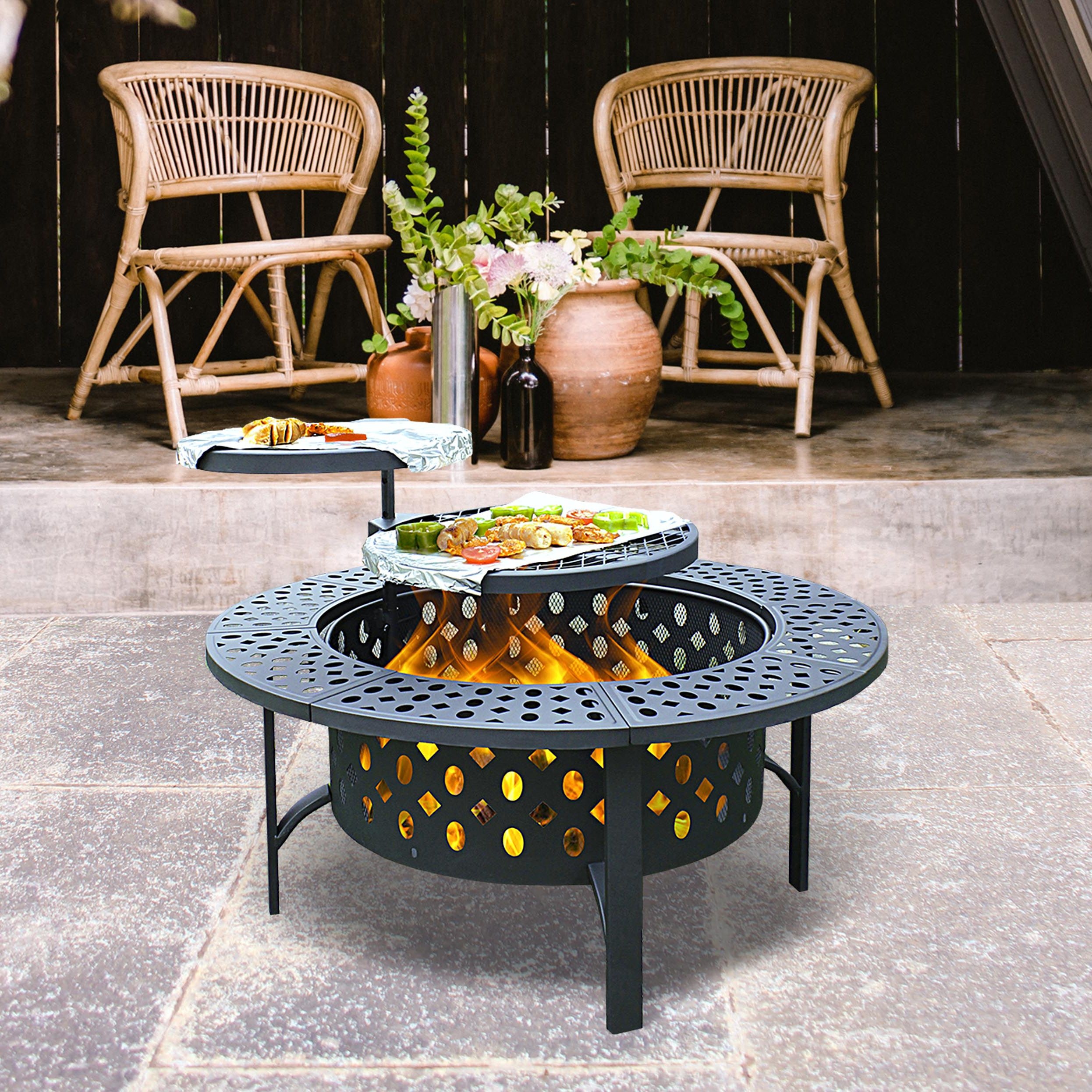 Lava Star 36 Round Wood Burning Fire Pit with Swivel Grill for Patio On Sale Bed Bath Beyond 39898167