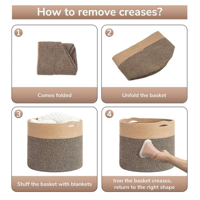 Large Cotton Rope Basket, Blanket Basket Living Room 15.8"x15.8"x13.8" Baby Toy Storage - 15.8"L x 15.8"W x 13.8"H