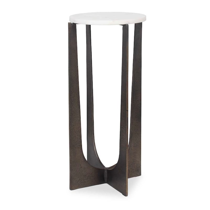Copper Grove White Marble Brass Bronze Iron Round Accent Table - Dark-Brown