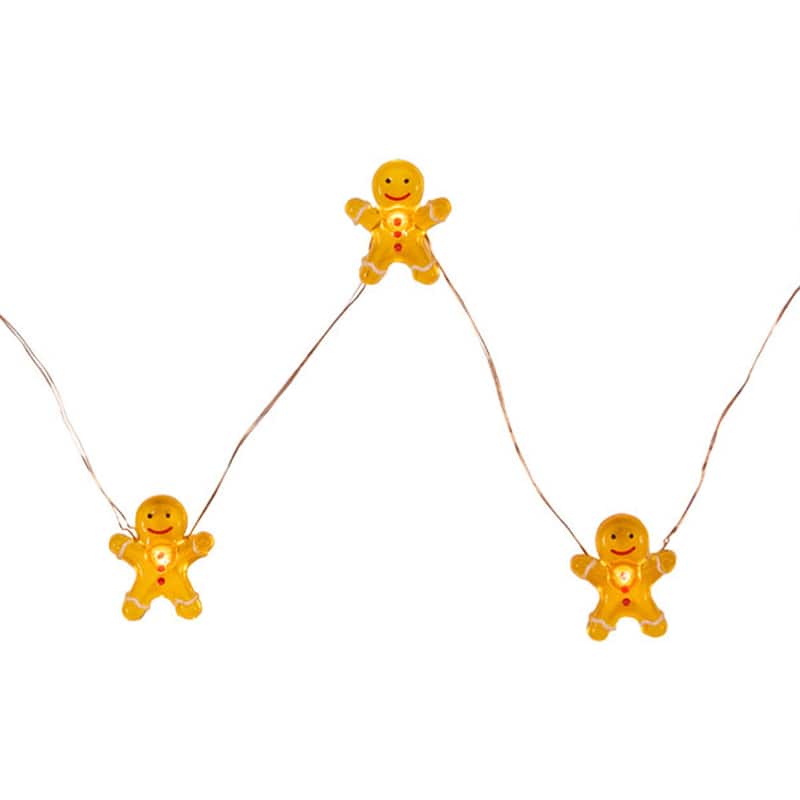20ct LED Mini Gingerbread Men Christmas Fairy Lights 6.5' Silver Wire