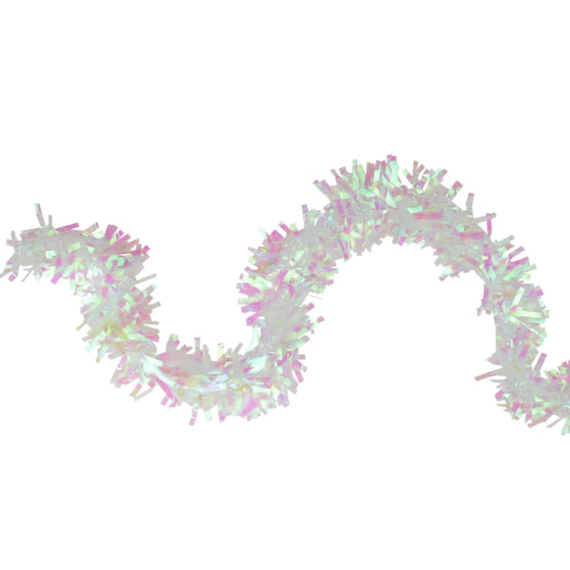 50' x 4" White Iridescent Wide Cut Tinsel Christmas Garland - Unlit