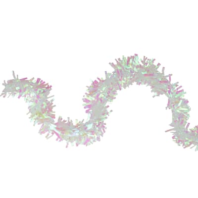 50' x 4" White Iridescent Wide Cut Tinsel Christmas Garland - Unlit