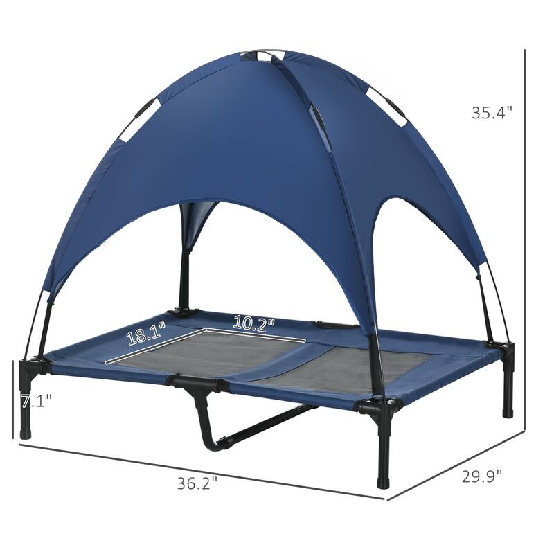 PawHut 36" x 30" Elevated Dog Cot Cooling Pet Bed With UV Protection Canopy Shade