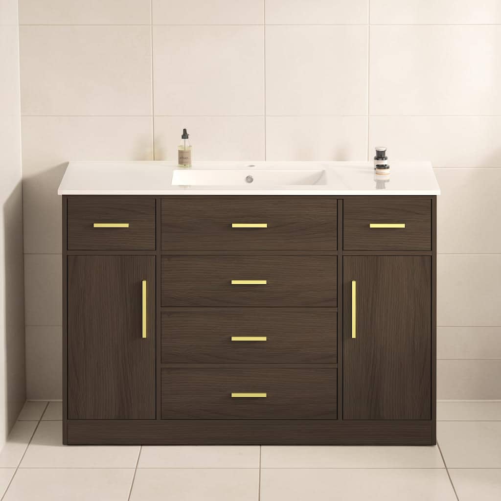 48 Inch Bathroom Vanity with 6 Drawers and 2 Soft Close Doors, Freestanding MDF Storage Cabinet
