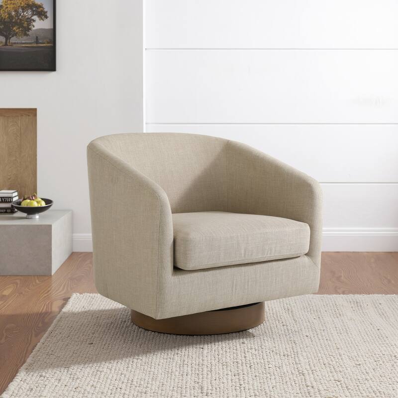Modern 360°Swivel Barrel Chair - Light Brown/Linen