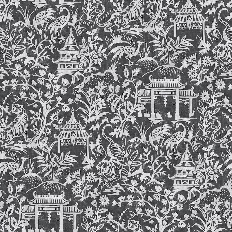 Galerie Wallcoverings Secret Garden Botanical Toile Non-woven Matte Wallpaper Roll - 33 feet x 21 inches - Black