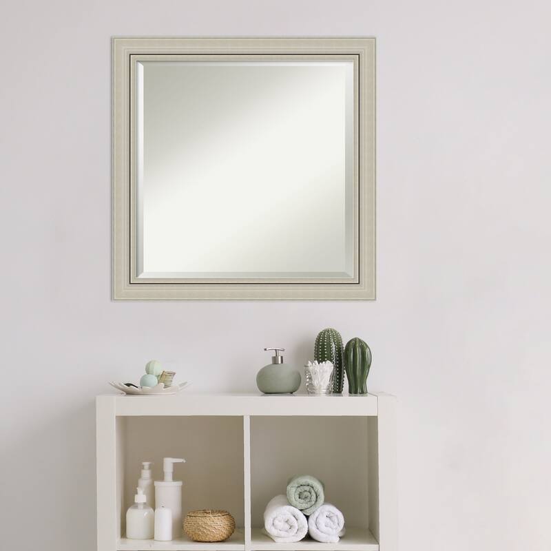 Beveled Wood Bathroom Wall Mirror - Romano Silver Narrow Frame