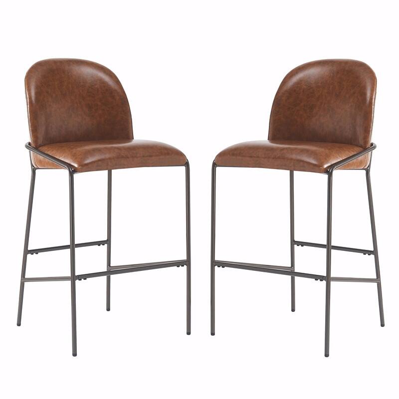 Galen Indoor Upholstered Metal Bar Stools with Gray Fabric and Antique Bronze Finish, Set of 2
