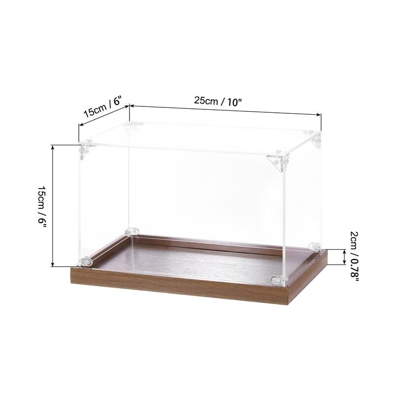 Acrylic Display Case, Display Box Assemble Dustproof Storage Organizer - Clear, Walnut color - 10"x6"x6"