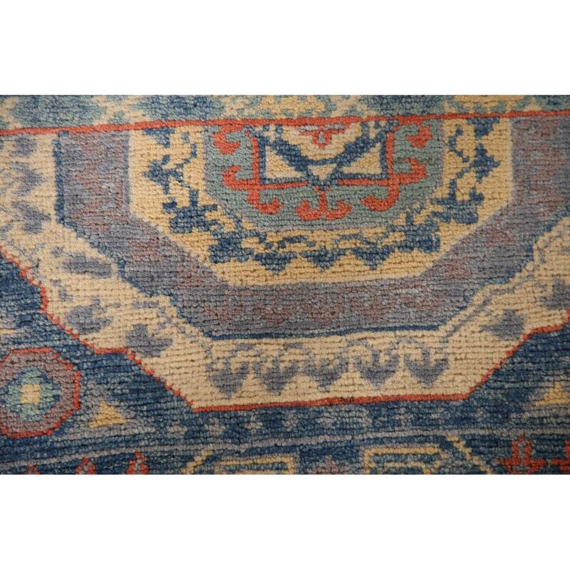 Blue Geometric Kazak Accent Rug Hand-Knotted Wool Carpet - 2'9" x 4'0"