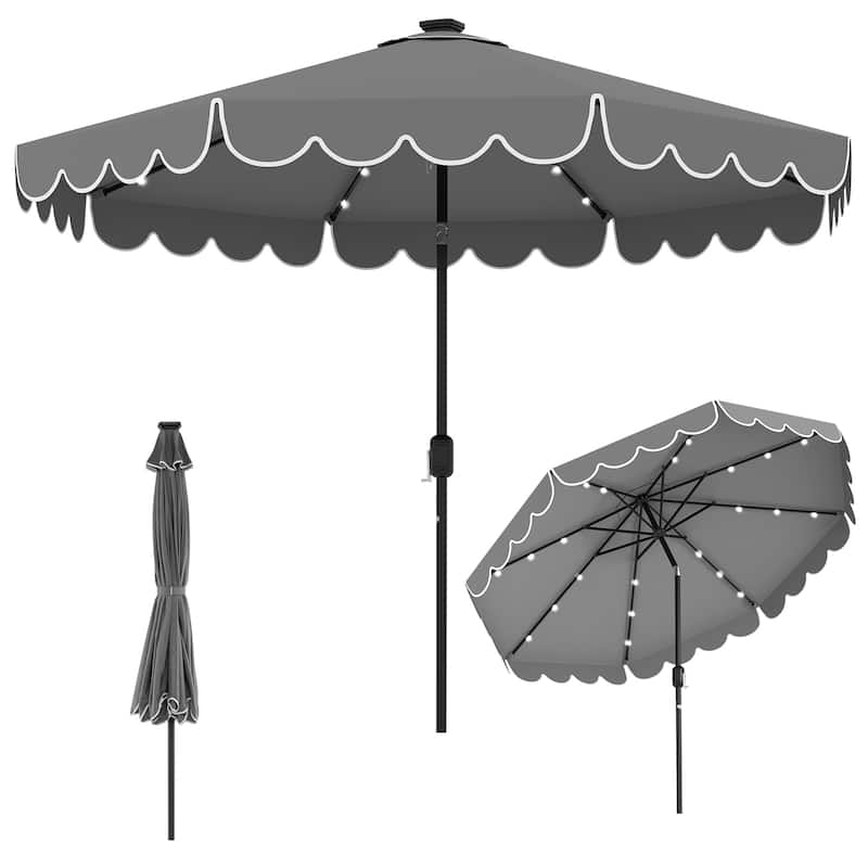 10 Feet Solar Patio Umbrella with LED Lights Push Button Tilt and Crank Handle for Backyard Deck