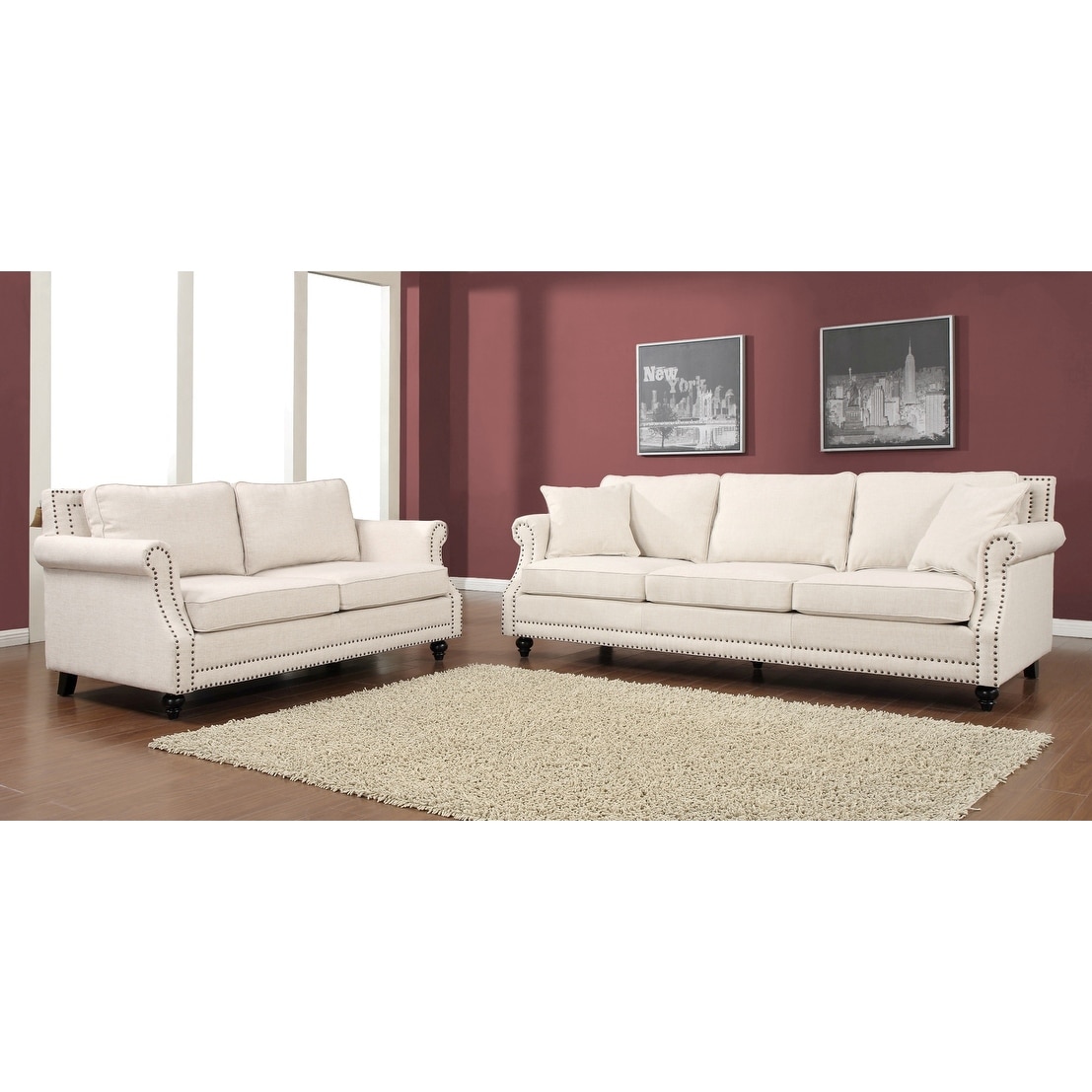 Camden Beige Linen Sofa Overstock 8214361
