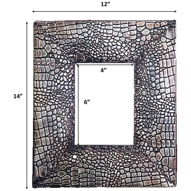 Ornate Rectangle Metal Photo Frame, Imitative Alligator Skin - 13"x11"