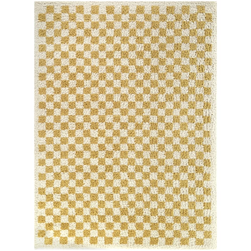 Covey Plush Checkered Thick Shag Area Rug - 7'10" x 10' - Mustard