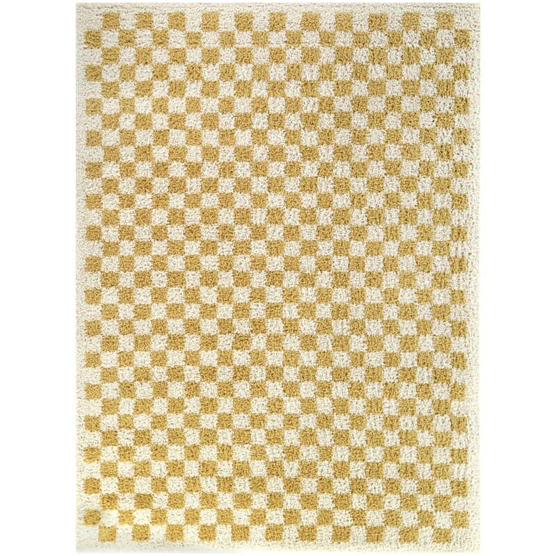 Covey Plush Checkered Thick Shag Area Rug - 4'4" x 6' - Mustard