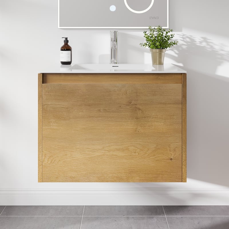 Eviva Madeira 20"W Oak Bath Vanity with Acrylic Top & Integrated Sink