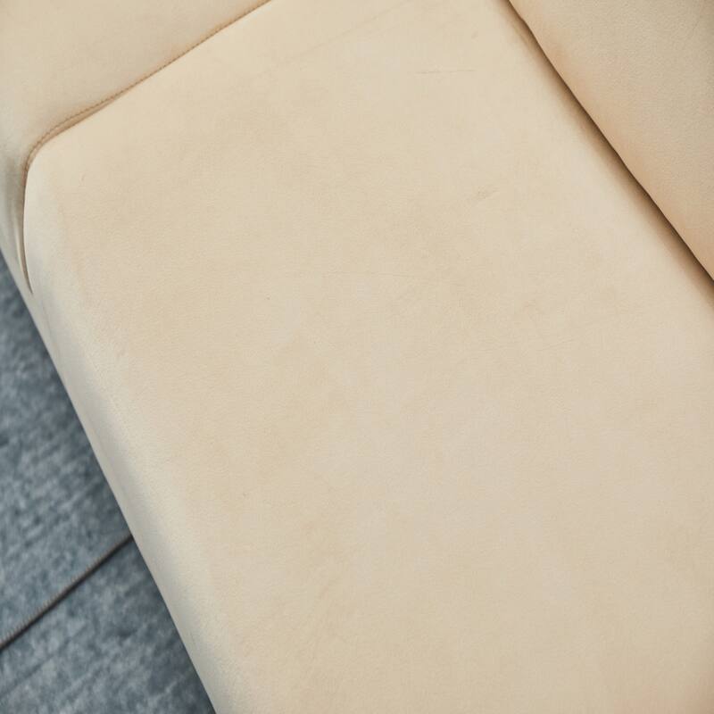 Beige Velvet Sofa, Deep Seat Comfortable, Channel Stitched Easy