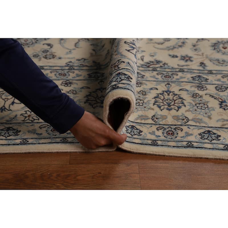 Wool & Silk Vegetable Dye Floral Nain Persian Area Rug Handmade Carpet - 8'2"x 10'9"