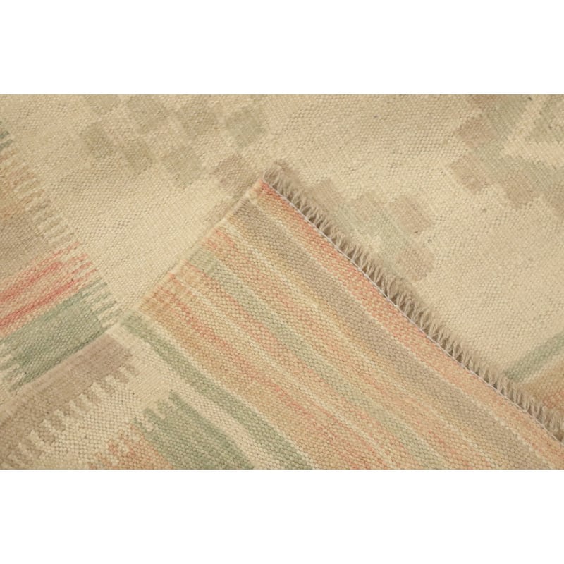Hand Woven Oriental 100% Wool Carpet Southwestern Tribal Beige & Ivories Kilim Runner Rug - 9' 9'' X 2' 7''