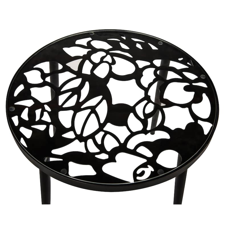 LeisureMod Devon Round Glass Top Aluminum Base Outdoor Side Table - 23 x 23