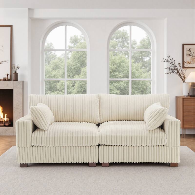 Plush Corduroy Upholstered Modular Sectional Sofa with Pillows