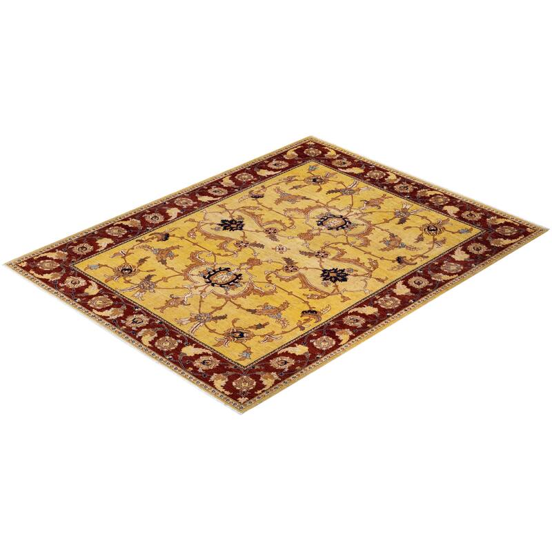 Overton Hand Knotted Wool Vintage Inspired Modern Contemporary Eclectic Yellow Area Rug - 9' 1" x 11' 5"