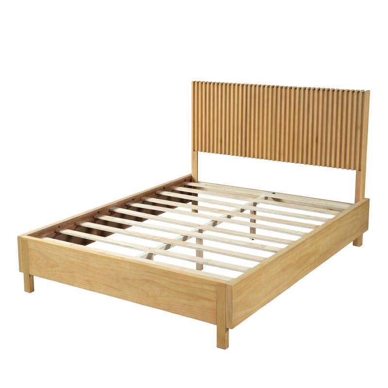 Christopher Knight Home - Adelynn Modern Wood Platform Bed with Vertical Slat Headboard, No Box Spring Needed