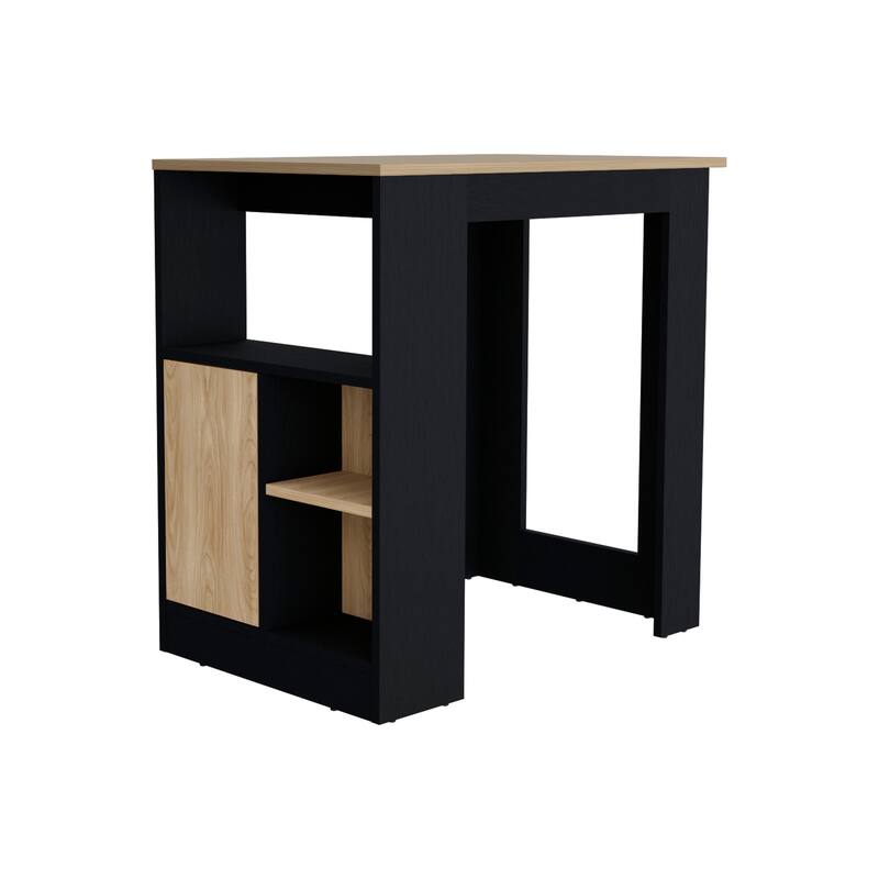 Stirling Kitchen Island with 1-Door Cabinet Push to open System and Side Shelves Black - Natural Oak
