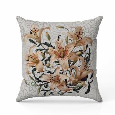 Enchanted Lily Affair Faux Suede Reversible Throw Pillow Grey and Vanilla