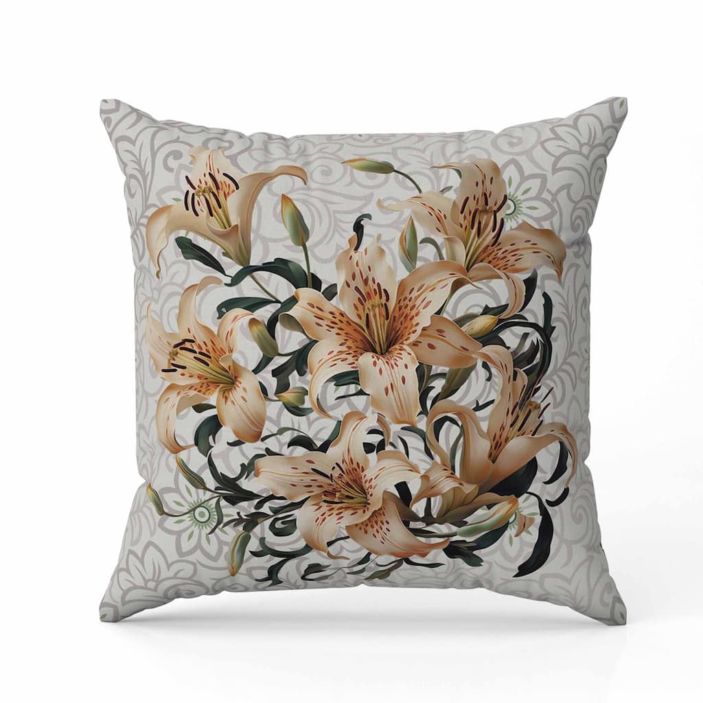 Enchanted Lily Affair Indoor/Outdoor Reversible Throw Pillow Grey and Vanilla