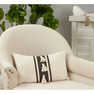 Striped Pillow With Tassel Design